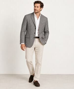 Jean John Mens 48R Linen Blend Blazer Grey Striped Classic Preppy Office Wedding